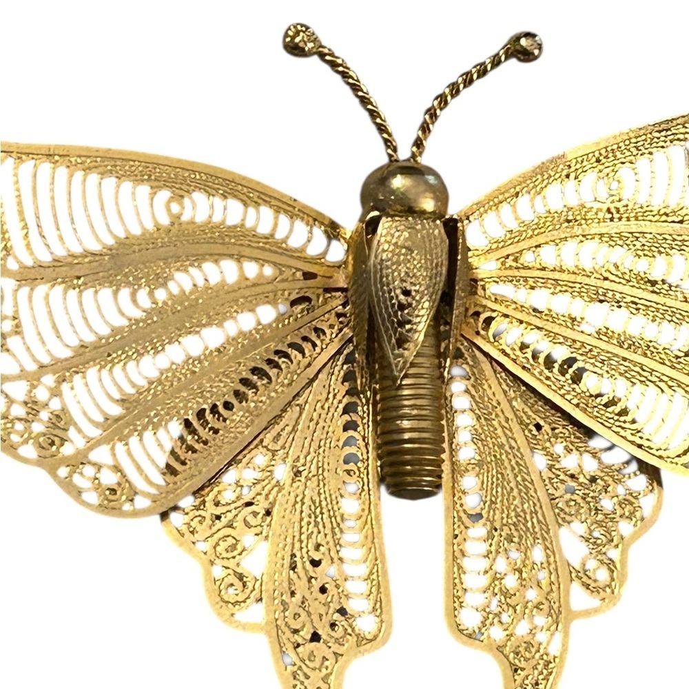 Vintage 1970’s brass filigree butterfly brooch with Articulating wings - Picture 8 of 9